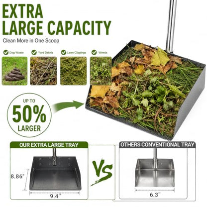 T2Y Dog Pooper Scooper for Multi-Dog Family, Long Handle Rake & Large Tray | 48" Tall No-Bend | 9.4'' Large Tray | Stainless Steel | Adjustable | Works on Grass, Gravel & Dirt | Easy to Install - size: Rake & Large Tray