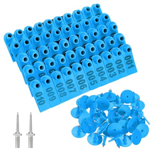 M METERXITY 100-Pack Sheep Ear Tags 001-100 Number, Plastic Livestock Tags with 2 Ear Label Needles for Cows/Sheep/Cattle/Pig, Farm Animal Identification Markers [Blue] - color: Blue