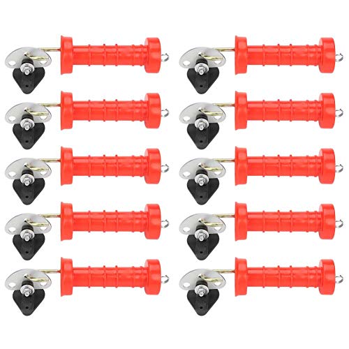 Electric Fence Handle Set, Pack of 10 Red Heavy Duty Electric Fence Gate Handle Insulators, Insulated Spring Fence Gate Handles with 10 Pcs Insulators for Electric Fences, 7.5 x 2.4in