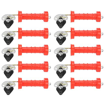Electric Fence Handle Set, Pack of 10 Red Heavy Duty Electric Fence Gate Handle Insulators, Insulated Spring Fence Gate Handles with 10 Pcs Insulators for Electric Fences, 7.5 x 2.4in