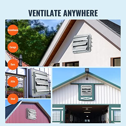 VEVOR 12'' Shutter Exhaust Fan, High-speed 1000 CFM, Aluminum Wall Mount Attic Fan with AC-motor, Ventilation and Cooling for Greenhouses, Garages, Sheds, Shops, FCC - size: 12 Inch