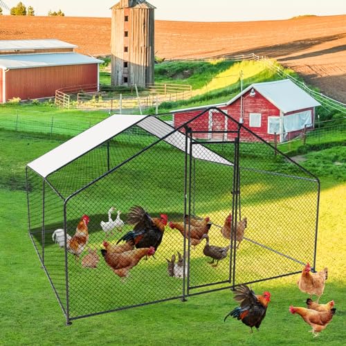 9.8'L x 9.8'W x 6.6'H Large Chicken Coop, Metal Chicken Run, Walk-in Chicken Pen Poultry Cage House with Waterproof and Anti-Ultraviolet Cover for Outdoor Backyard Farm Use - size: 9.8'L x 9.8'W x 6.6'H