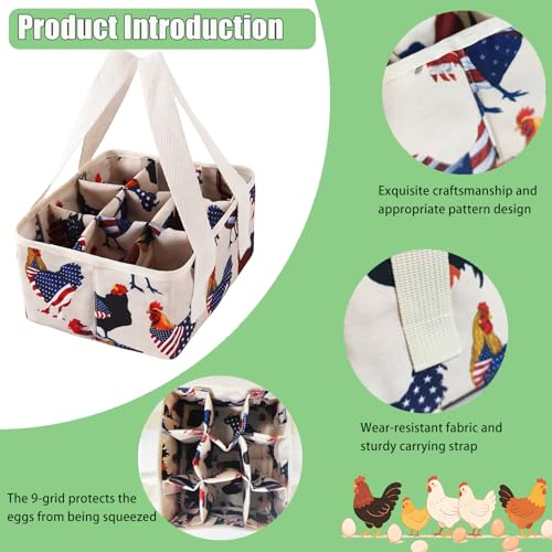 Eggs Collecting Basket, Durable Canvas Egg Basket with Plastic Board, 9-Pouch Chicken Egg Holder Bag for Gathering Fresh Eggs, Egg Gathering Basket and Multipurpose Chicken Holder Bag (American flag) - color: American flag