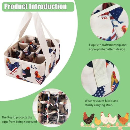 Eggs Collecting Basket, Durable Canvas Egg Basket with Plastic Board, 9-Pouch Chicken Egg Holder Bag for Gathering Fresh Eggs, Egg Gathering Basket and Multipurpose Chicken Holder Bag (American flag) - color: American flag