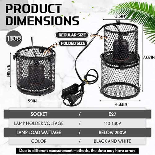 VIHOSE 1 Pcs Reptile Heat Lamp Holder Retractable Anti Scald Lampshade Ceramic Heat Emitter Heating Lamp Shade with Switch for Pet Amphibian Snakes Lizards Turtle Frogs Chicks, Without Bulb (Black) - color: Black