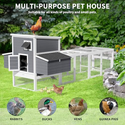 117''L Extra Large Chicken Coop with Run, Wooden Hen House for 4-8 Chickens, Outdoor Poultry Cage Rabbit Cage Duck House with 4 Nesting Boxes, Ramps & Tray, 116.5''L*59''W*46.6''H - size: 116.5''L*59''W*46.6''H