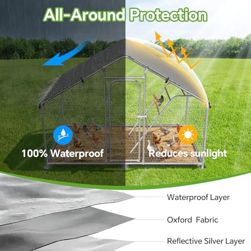 Large Metal Chicken Coop Run with Roosting Perch, 10’x 5’x 6.4’,Outdoor Walk-in Chicken Duck Cage Fence Enclosure Hen House with Waterproof and UV-Resistant Cover for Yard - size: 59.9"L x 120.0"W x 78.0"H