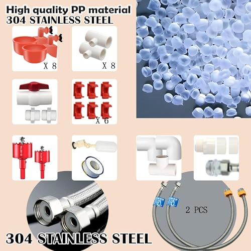 Complete Set Pipeline Automatic Chicken Waterer System,1/2" PVC Pipe Accessories DIY Kit with 2 Hose,chicken water cup,chicken waters,poultry waterer,Duck water feeder for Quail Chicken Duck Goose