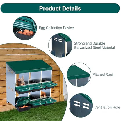 Roll Away 10 Compartments Metal Chicken Nesting Box –Lid, Pull-Out Roosts, Durable & Protective Egg Laying Box for Coops – Green Without Bracket Legs, Egg Laying Box - color: Green, size: 10 holes