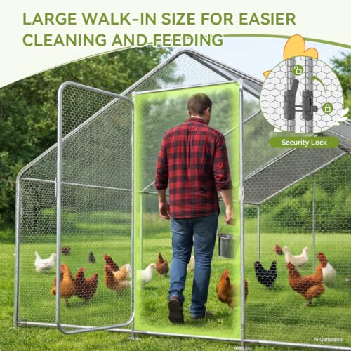 COMHOMA 19.7x10x6.6FT Large Metal Chicken Coop Walk-in Poultry Run | Galvanized Steel Outdoor Cage with Waterproof Roof & Lockable Soor. Ideal for Hens, Ducks, and Rabbits - size: 236.3"L x 120.0"W x 78.8"H
