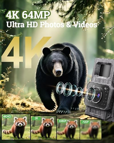 MAXDONE Solar Trail Camera WiFi Bluetooth 2 Pack - 4K 64MP Game Camera with Night Vision Motion Activated, Deer Camera with Built-in Battery Rechargeable Power, Trail Cam Wildlife Cameras IP66 - color: Dark Gray