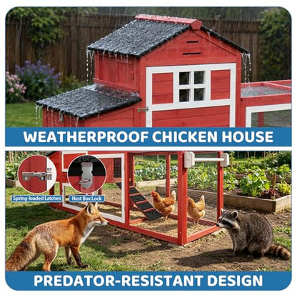 Chicken Coop with Wheels for 4-6 Chickens, Mobile Hen House with Run, Outdoor Chicken Coop, Ventilated Window, Easy-Clean Nesting Box, Weatherproof Asphalt Roof, 82.7” L x 25.6” W x 44.1” H, Red - color: Red