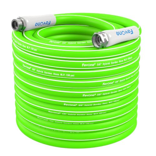 FEVONE 25 ft Hybrid Polymer Garden Hose, Heavy Duty Water Hose | Flexible Kink Free, Lightweight, 5/8 ID, 600 PSI, Leak-Proof, Aluminum 3/4 GHT Connectors for Garden and Patio - color: Green, size: 25FT