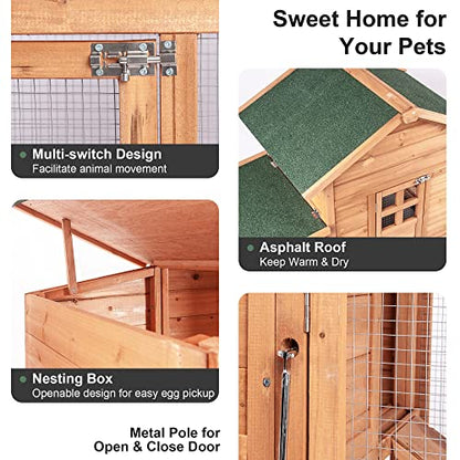 Morngardo Chicken Coop for 2-4 Chickens Wooden Outdoor Poultry Cage Rabbit Hutch with Ramp, Nesting Box, Tray, Roosting Bar, 4 Access Areas - size: 2-4 Chickens