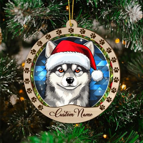 Personalized Alaskan Klee Kai Ornament, Alaskan Klee Kai Christmas Ornament, Custom Name Alaskan Klee Kai Dog Suncatcher for Christmas Tree - color: Alaskan Klee Kai