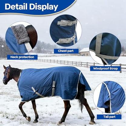 Winter 1200D Premium Turnout Horse Blanket,Medium Weight Waterproof Blanket - size: Back Length 78 inches ( 145cm ) no cover