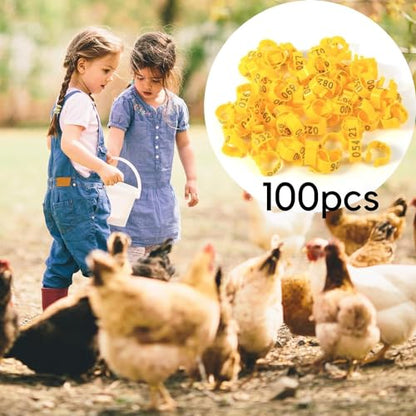 Poultry Leg Bands, 6 Colors 100PCS/Bag 16MM 001-100 Numbered Plastic Poultry Chickens Ducks Goose Leg Bands Rings for Chickens Gamefowl Turkey Duck Goose(Yellow) - color: Yellow