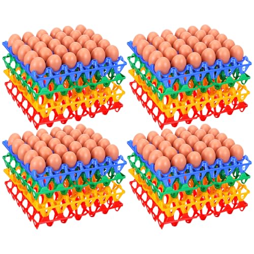 16-Pack Plastic Egg Trays, 30-Egg Stackable Crates Flats Cartons for Storing Sorting Shipping Eggs, Durable Reusable in 4 Colors