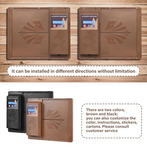 Large Automatic Chicken Coop Door, Side Opening Poultry Entry with Timer Control, Anti-Pinch Safety, Battery or USB Power, LCD Screen, Quick Install for Backyard Chicken House - color: Coffee