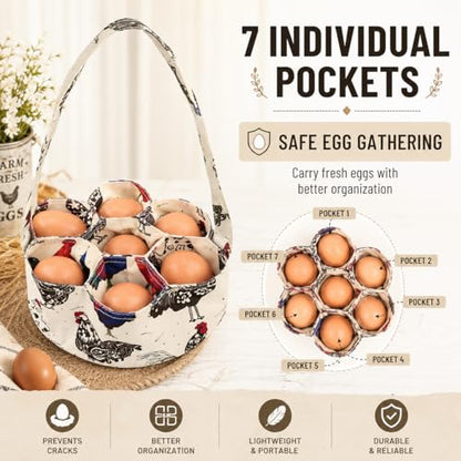 2pcs Egg Bags Mini Egg Collecting Gathering Basket with 7 Pouches for Farmhouse Chicken Hen Duck Goose Housewife Garden Transporting Storage