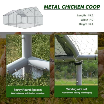 Large Metal Chicken Coop Round Top Upgrade Tri-Supporting Wire Mesh Chicken Run,Chicken Pen with Water-Resident and Anti-UV Cover,Duck Rabbit House Outdoor (Spire Roof 10’ W x 19.5’ L x 6.5’ H) - size: Spire Roof 10’ W x 19.5’ L x 6.5’ H