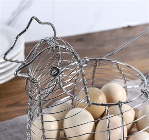 Egg Basket Holder Countertop Metal Wire Egg Basket With Handle, Chicken Shaped Collection Storage Portable Collecting Portable