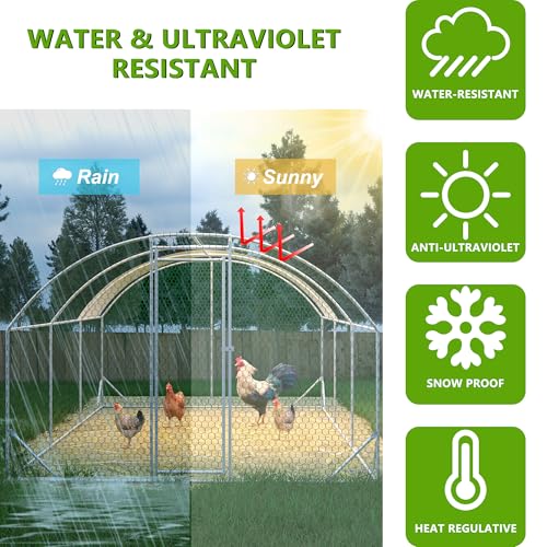 Large Chicken Coop Metal Chicken Run with Waterproof and Anti-UV Cover Dome Shaped Walk-in Fence Cage Hen House for Outdoor and Yard Farm Use 1" Tube Diameter - size: 9.8X19.6FT