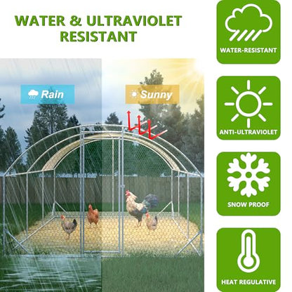 Large Chicken Coop Metal Chicken Run with Waterproof and Anti-UV Cover Dome Shaped Walk-in Fence Cage Hen House for Outdoor and Yard Farm Use 1" Tube Diameter - size: 9.8X19.6FT