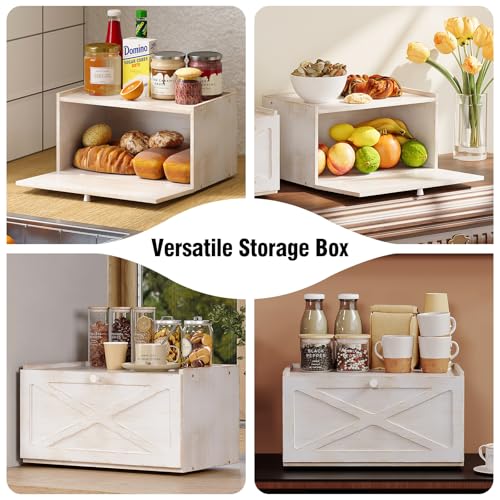 Trironsun Bamboo Bread Box for Kitchen Counter Farmhouse Bread Storage Container Large Capacity Bread Storage Bin Bread Holder (Antique White) - color: Antique White