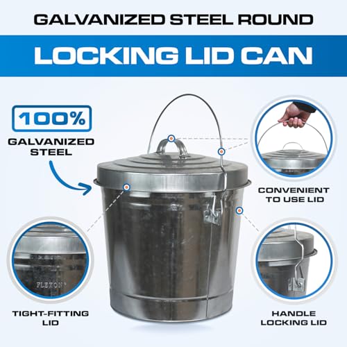Plexon 6 Gallon Small Metal Trash Can with Locking Lid and 10 Gallon Trash Can with Locking Lid Outdoor Galvanized Garbage Bins for Poultry Feed Bird Seed Storage Ash Garbage Trash Bin, Bundle - size: 6-Gallon and 10-Gallon