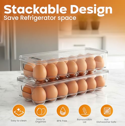 Utopia Home Egg Container With Lid and Handle for Refrigerator - Pack of 3 - Clear Stackable Egg Holder for Kitchen Storage and organization - size: Pack of 3