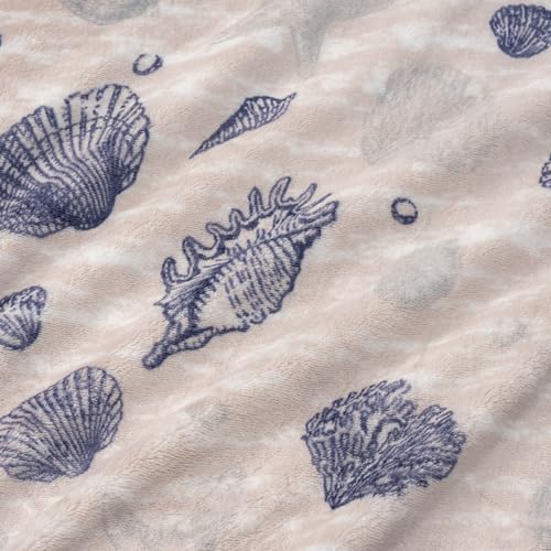 Berkshire Blanket-Classic Heavyweight Soft Printed VelvetLoft® Plush Blanket, Full/Queen Size Soft Fuzzy Warm Blanket for Couch Sofa Bed, Classic Shells Navy, 90in x 90in - color: Classic Shells Navy, size: Full/Queen
