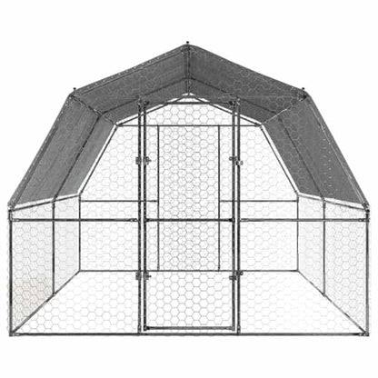 Silver Galvanized Steel Chicken Coop with Lockable Door 147.6x112.2x90.6 Inch Large Outdoor Animal Enclosure for Chickens Ducks Rabbits Waterproof Roof - size: 147.6" x 112.2" x 90.6" (L x W x H)
