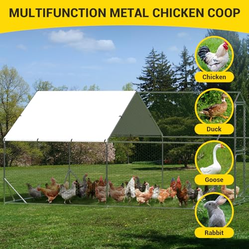 CuisinSmart Large Metal Chicken Coop, Walk in Chicken Runs with Cover for Yard, Large Chicken Coop with Double Door and Strengthen Support for Outdoor Farm Yard (13.1'L x 9.8'W x 6.6'H) - size: 118.1"L x 153.8"W x 78.4"H