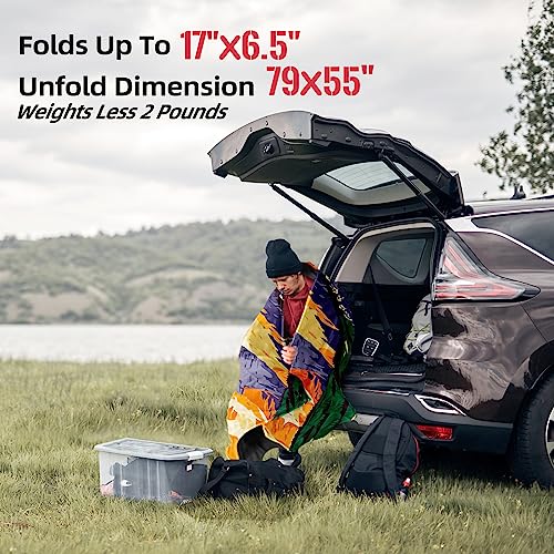 Outdoor Puffy Camping Blanket, Lightweight Down Alternative Puffy Printed Camping Large Ultra Warm Hammock Top Quilt Waterproof Blanket for Traveling Picnic Beach Party Cold Weather (Peak) - color: Peak