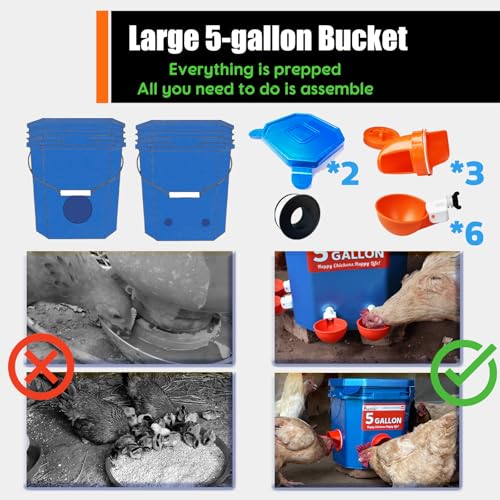 5 Gallon (44 Lbs) Automatic Chicken Feeder & Waterer Set, No-Waste & Rain Proof Design, Keeps Out Small Animals, Hanging Poultry Kit for Chicken, Duck, Turkey & Geese
