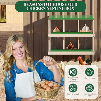 Chicken Nesting Box,6 Compartments Galvanized Steel Metal Chicken Laying Box with Roll Out Egg Collection,Wall Mount Chicken Nesting Boxes,Easy Egg Collection, Hen Roosting Boxes - color: Green, size: 6 Holes
