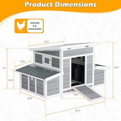 Chicken Coop, Large Wooden Chicken House with Waterproof Roof & Pull-Out Tray, Outdoor Chicken Hutch with 6 Nesting Boxes, Duck Coop Hen House for 4-6 Chicken, Grey - color: Grey