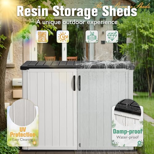 Greesum Outdoor Horizontal Storage Sheds 26 Cu.ft Resin Large Storaged Box Weather Resistance, Without Shelf, Easy to Assemble, Prefect for Garden, Patios, Backyards, White