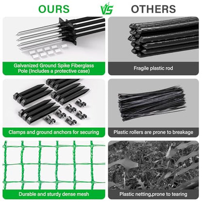 Temporary Fence with Posts, 4‘x50‘ Animal Barrier Dog Portable Fencing with Fiberglass Stake Windbreak Rope, Safety Snow Plastic Netting Roll for Garden Backyard Outdoor for Chickens or Other Animals - size: 4x50FT