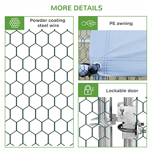 PawHut 9.8' x 19.7' x 6.6' Large Chicken Coop Metal Chicken Run with Waterproof and Anti-UV Cover, Spire Shaped Walk in Fence Cage Hen House for Outdoor and Yard Farm Use, 1" Tube Diameter - size: 118.1"L x 236.2"W x 78.7"H