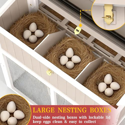 Large Chicken Coop and Run, Wooden Hen House with 4 Sectionable Nesting Boxes, Poultry Duck House for 4-10 Chickens with 5 Perches, Pull-Out Tray and Ramp, Grey