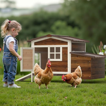 GOJOOASIS Chicken Coop for 2 Chickens Outdoor Rabbit Hutch Chicken House Cage with Ramp & Nesting Box for Small Animals (Brown) - color: Brown