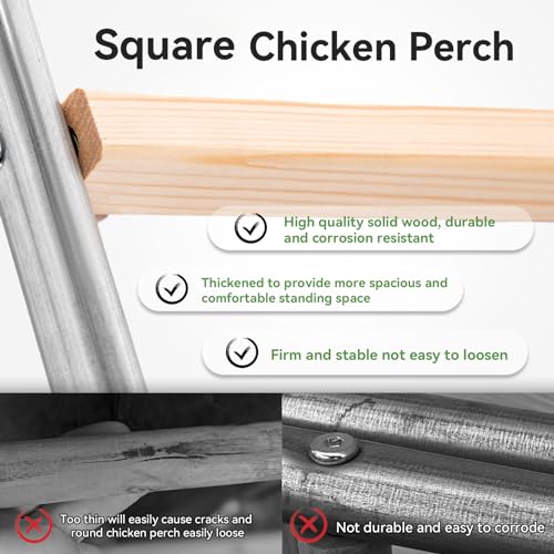 PETSFIT Square Chicken Roosting Perch, Perfect for Backyard Poultry, Chickens Perch for Coop, Easy to Assemble&Clean, Farm Chicken Toys (55" L x 40" W) - size: 55.0"L x 40.0"W x 2.5"H