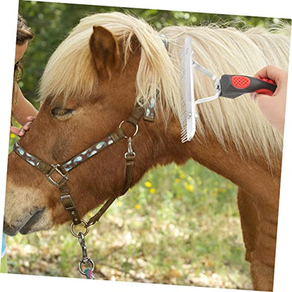 Horse Grooming Comb with Ergonomic Rubber Handle Durable Metal Horse Hairbrush for Fur Cleaning and Shedding Non Slip Comfortable Grip