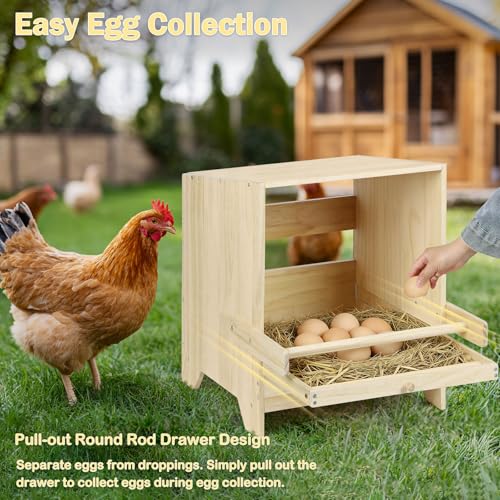 Chicken Nesting Box with Perches, 3 Compartments Wooden Egg Laying Nest Box for Chicken Coop, Floor/Stand/Wall Mount Large Chicken Nesting Boxes for Hens, Ducks, Chickens