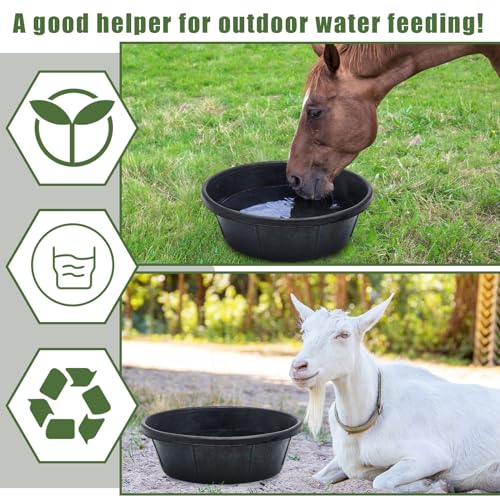 Sadnyy 3 Pcs Rubber Feed Pan 8 Quart Rubber Tub Large Utility Bucket for Dogs Goats Horses Chicken Dust Bath Container Animal Feeding, 14.5 x 4.5 Inches