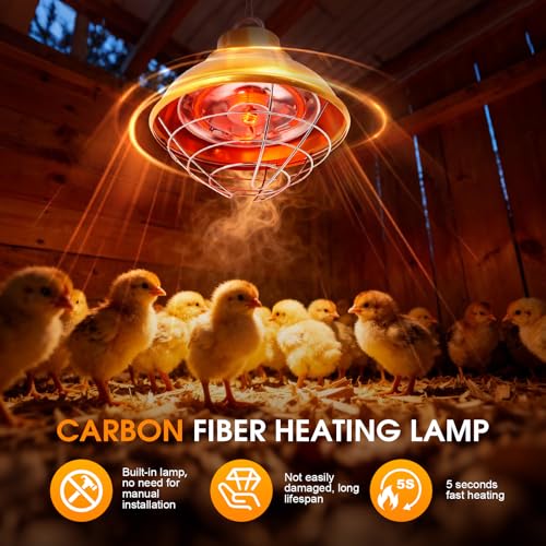 Chicken Heat Lamp,350W Chicken Coop Heater with Carbon Fiber Bulb, Two-Temperature Adjustable and 5.2FT Thickened Power Cord,Winter Hanging Heat Lamp for Chicks,Pets and Poultry