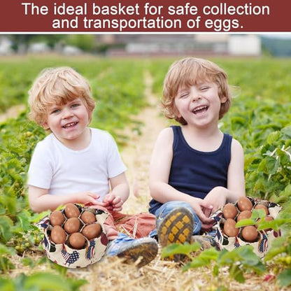 Egg Collecting Basket, Canvas Egg Basket for Gathering with 7 Pouches for Chicken, Duck, Goose, Bird, Various Poultry Collection (Flag Chicken) - style: Flag Chicken