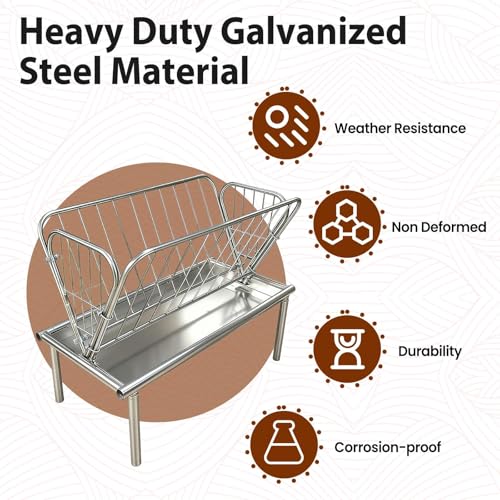 4FT Outdoor Heavy Duty Livestock Feeder, 30 Gallon Galvanized Steel Hay Feeder, 6" Wide Feed Pan, 2-in-1 Hay & Grain, Fit for Goats, Sheep & Ponies